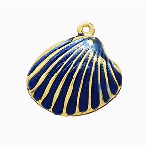 Copper Scallop Shell Pendant Blue Enamel Gold Plated, approx 15-19mm
