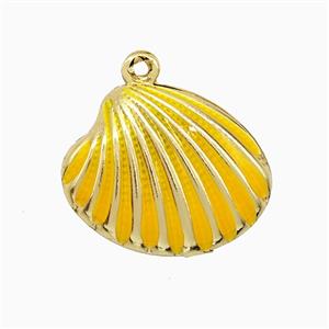 Copper Scallop Shell Pendant Yellow Enamel Gold Plated, approx 15-19mm