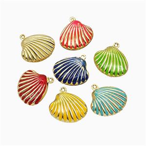 Copper Scallop Shell Pendant Enamel Gold Plated Mixed, approx 15-19mm