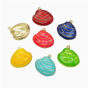 Copper Scallop Shell Pendant Enamel Gold Plated Mixed, approx 15-19mm