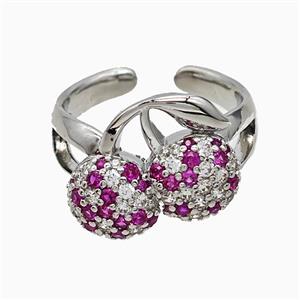 Copper Cherry Rings Micropave Zirconia Platinum Plated, approx 13-17mm, 18mm dia