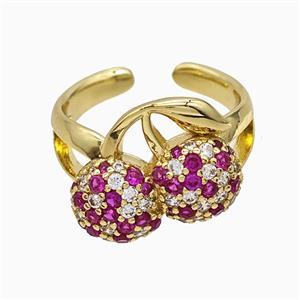 Copper Cherry Rings Micropave Zirconia Gold Plated, approx 13-17mm, 18mm dia