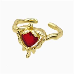 Copper Strawberry Rings Pave Red Crystal Glass Gold Plated, approx 13-16mm, 18mm dia
