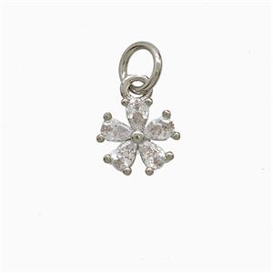 Copper Flower Pendant Pave Zirconia Platinum Plated, approx 7.5mm