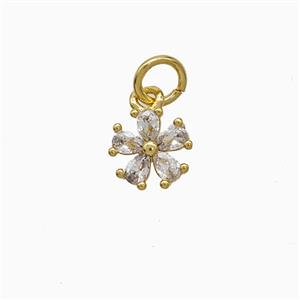 Copper Flower Pendant Pave Zirconia Gold Plated, approx 7.5mm