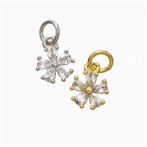 Copper Flower Pendant Pave Zirconia Mixed, approx 7.5mm