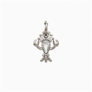 Copper Crab Pendant Pave Zirconia Platinum Plated, approx 9-10mm