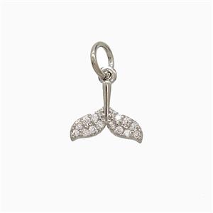 Copper Mermaid Tail Pendant Pave Zirconia Platinum Plated, approx 8-10mm