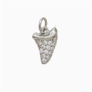 Copper Shark Tooth Charms Pendant Pave Zirconia Platinum Plated, approx 8-12mm