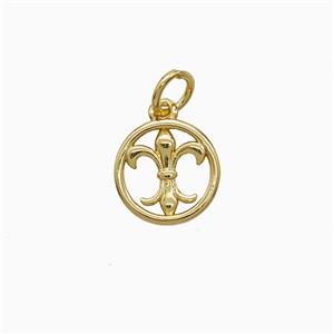Copper Fleur De Lis Pendant Circle Gold Plated, approx 10mm