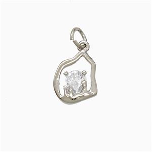 Copper Flame Pendant Pave Zirconia Platinum Plated, approx 10-11mm