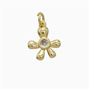 Copper Flower Pendant Pave Zirconia Gold Plated, approx 12mm