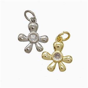 Copper Flower Pendant Pave Zirconia Mixed, approx 12mm