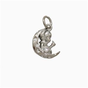 Copper Moon Baby Pendant Pave Zirconia Platinum Plated, approx 9-11mm