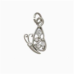 Copper Butterfly Pendant Pave Zirconia Platinum Plated, approx 10-13mm