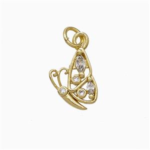 Copper Butterfly Pendant Pave Zirconia Gold Plated, approx 10-13mm
