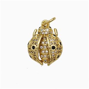 Copper Ladybug Pendant Pave Zirconia Gold Plated, approx 12-14mm