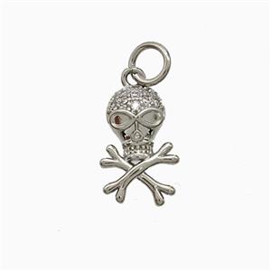 Copper Skull Pendant Pave Zirconia Platinum Plated, approx 8-14mm