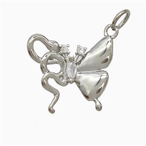 Copper Butterfly Pendant Pave Zirconia Platinum Plated, approx 15-17mm