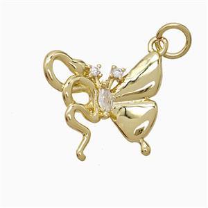 Copper Butterfly Pendant Pave Zirconia Gold Plated, approx 15-17mm