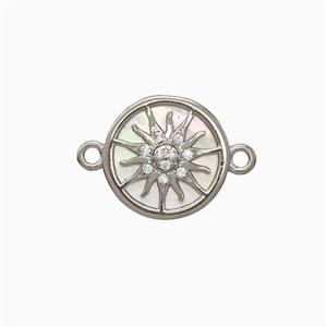 Copper Sun Connector Pave Zirconia Shell Platinum Plated, approx 12mm