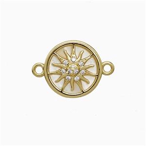 Copper Sun Connector Pave Zirconia Shell Gold Plated, approx 12mm