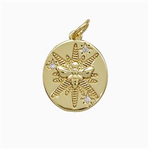 Copper Honeybee Pendant Pave Zirconia Gold Plated, approx 13.5-15mm