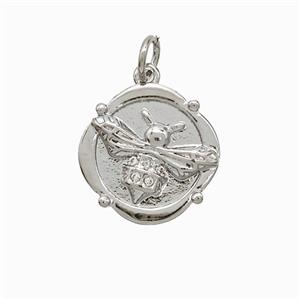Copper Honeybee Pendant Pave Zirconia Platinum Plated, approx 15mm