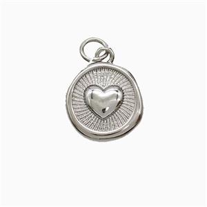 Copper Heart Pendant Circle Platinum Plated, approx 13mm