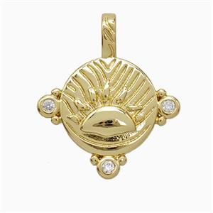Copper Sun Pendant Pave Zirconia Gold Plated, approx 19-22mm