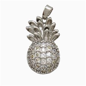 Copper Pineapple Pendant Pave Zirconia Platinum Plated, approx 13-21mm