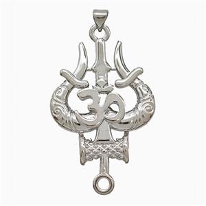 OM Mahakal Trishul Locket Charms Copper Pendant Platinum Plated, approx 29-45mm