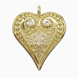Copper Heart Pendant Pave Zirconia Gold Plated, approx 20mm
