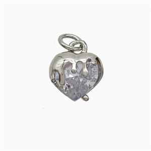 Copper Heart Pendant Pave Crystal Glass Platinum Plated, approx 10mm