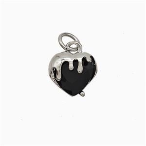 Copper Heart Pendant Pave Black Crystal Glass Platinum Plated, approx 10mm