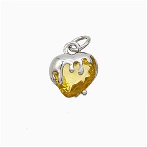 Copper Heart Pendant Pave Yellow Crystal Glass Platinum Plated, approx 10mm