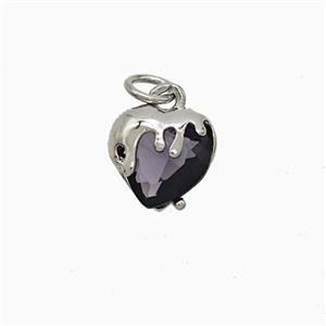 Copper Heart Pendant Pave Purple Crystal Glass Platinum Plated, approx 10mm