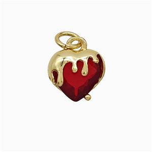 Copper Heart Pendant Pave Red Crystal Glass Gold Plated, approx 10mm