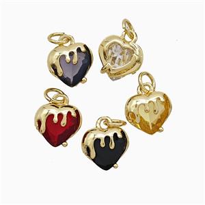 Copper Heart Pendant Pave Crystal Glass Gold Plated Mixed, approx 10mm