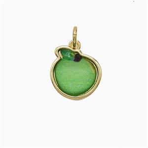 Copper Apple Pendant Pave Green Resin Gold Plated, approx 11mm
