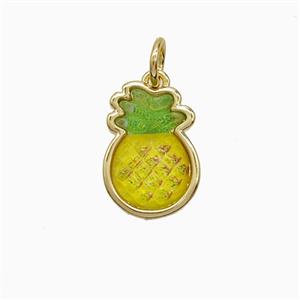 Copper Pineapple Pendant Pave Yellow Resin Gold Plated, approx 10-14mm