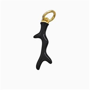 Enamel Antler Pendant Black Enamel Gold Plated, approx 6-16mm