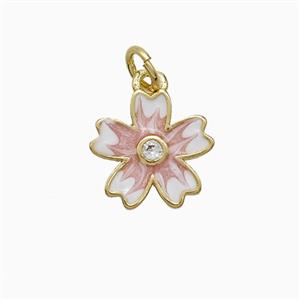 Copper Flower Pendant Pink Enamel Gold Plated, approx 12mm