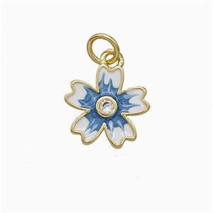 Copper Flower Pendant Blue Enamel Gold Plated, approx 12mm