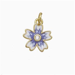 Copper Flower Pendant Lavender Enamel Gold Plated, approx 12mm