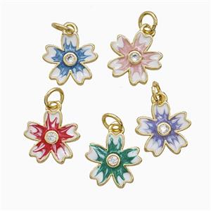 Copper Flower Pendant Enamel Gold Plated Mixed, approx 12mm