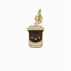 Coffee Cup Charms Copper Pendant Black Enamel Gold Plated, approx 8-12mm