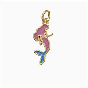 Copper Mermaid Pendant Pink Enamel Gold Plated, approx 7-15mm