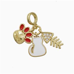 Paws And Cat Fishbone Charms Copper Pendant Pave Zirconia Enamel Gold Plated, approx 6-12mm, 6mm dia