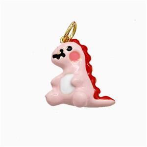 Pet Dinosaur Charms Copper Pendant Pink Enamel Gold Plated, approx 15mm